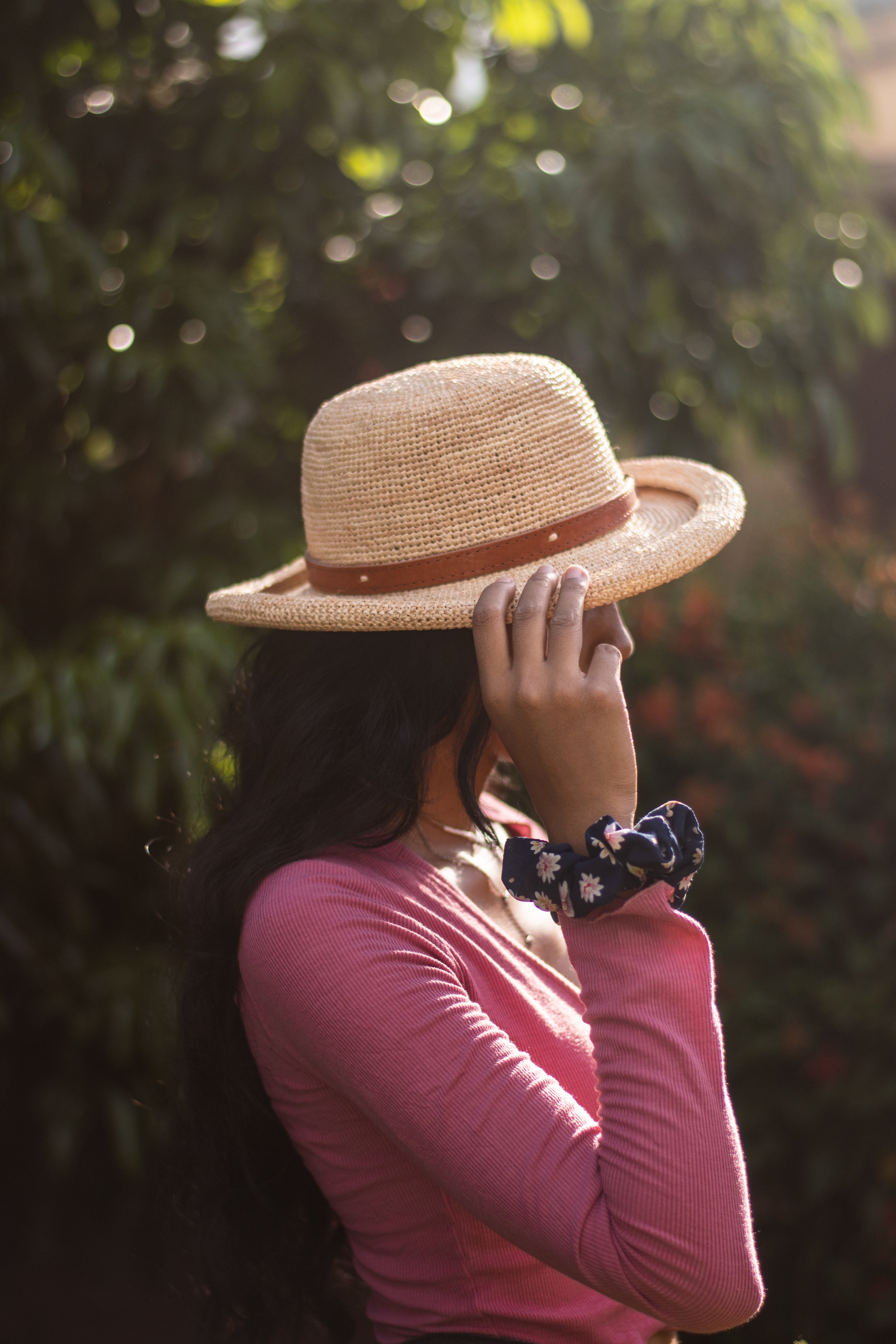 Rolled brim straw hat